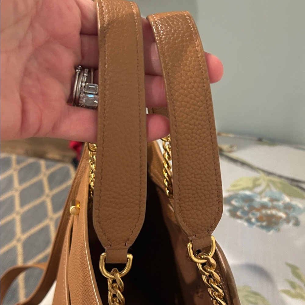 Tory Burch Brown Leather Tote with Gold Accents - Picture 5 of 13